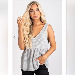 Very J Gray Waffle Knit Peplum Tank Top- Size Medium